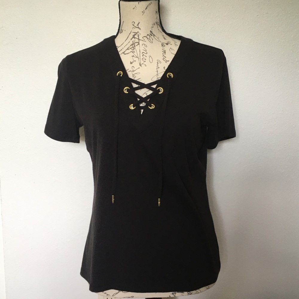 MICHAEL Michael Kors Black Lace-Up Women's Tee, Excellent Condition
